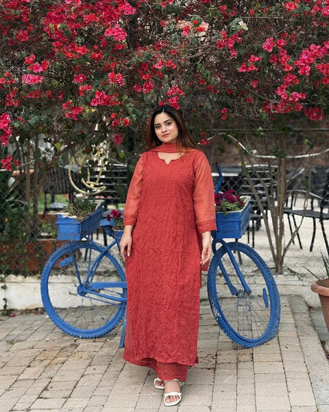Lucknowi Chikankari Work Georgette Kurti Pant suit With Dupatta