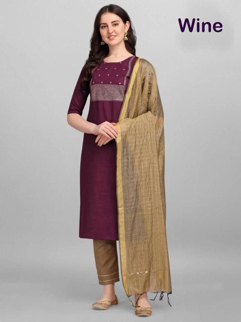 BEAUTIFUL COTTON KURTI SUIT WITH SEQUENCE WORK