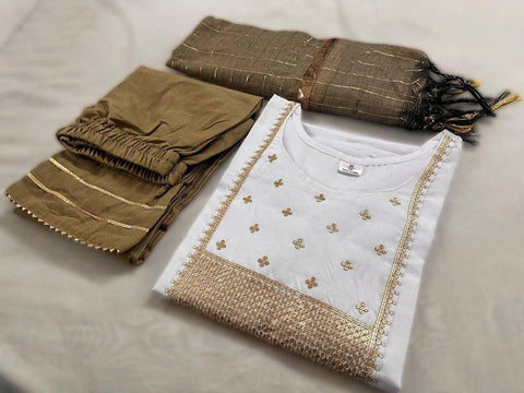 BEAUTIFUL COTTON KURTI SUIT WITH SEQUENCE WORK