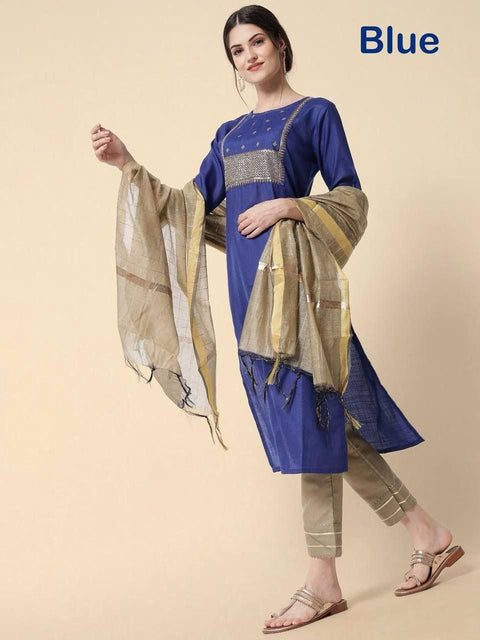 BEAUTIFUL COTTON KURTI SUIT WITH SEQUENCE WORK