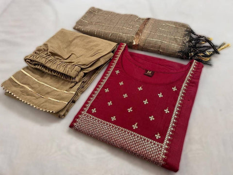 BEAUTIFUL COTTON KURTI SUIT WITH SEQUENCE WORK