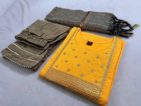 BEAUTIFUL COTTON KURTI SUIT WITH SEQUENCE WORK