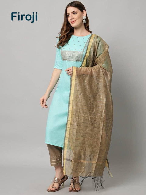 BEAUTIFUL COTTON KURTI SUIT WITH SEQUENCE WORK