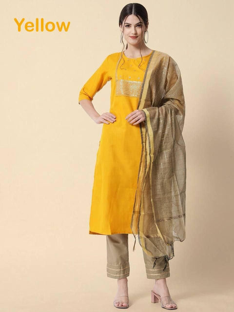 BEAUTIFUL COTTON KURTI SUIT WITH SEQUENCE WORK