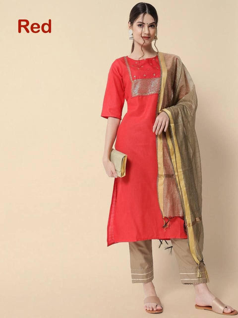 BEAUTIFUL COTTON KURTI SUIT WITH SEQUENCE WORK