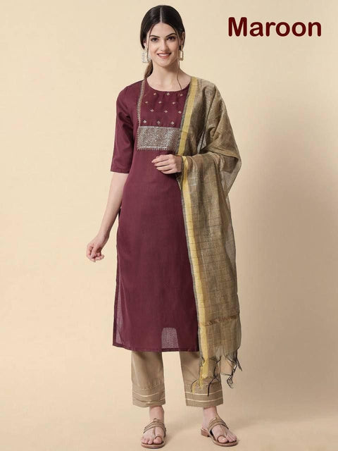 BEAUTIFUL COTTON KURTI SUIT WITH SEQUENCE WORK