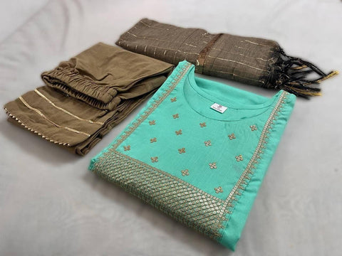 BEAUTIFUL COTTON KURTI SUIT WITH SEQUENCE WORK