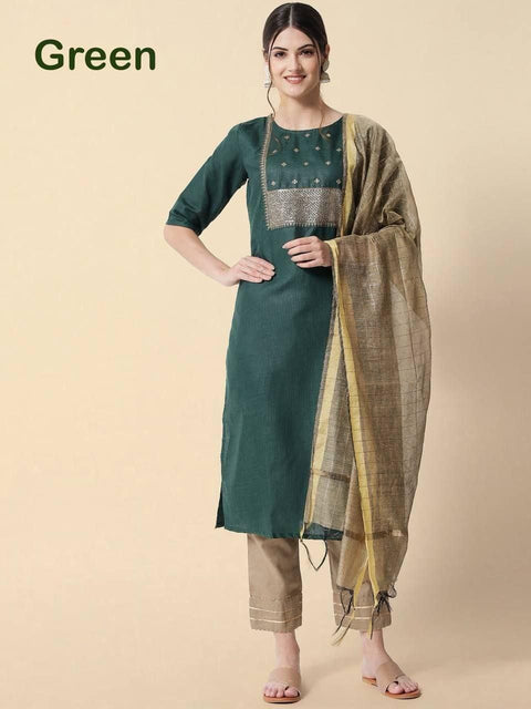 BEAUTIFUL COTTON KURTI SUIT WITH SEQUENCE WORK