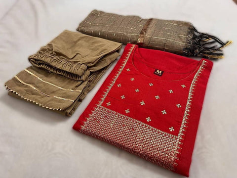 BEAUTIFUL COTTON KURTI SUIT WITH SEQUENCE WORK