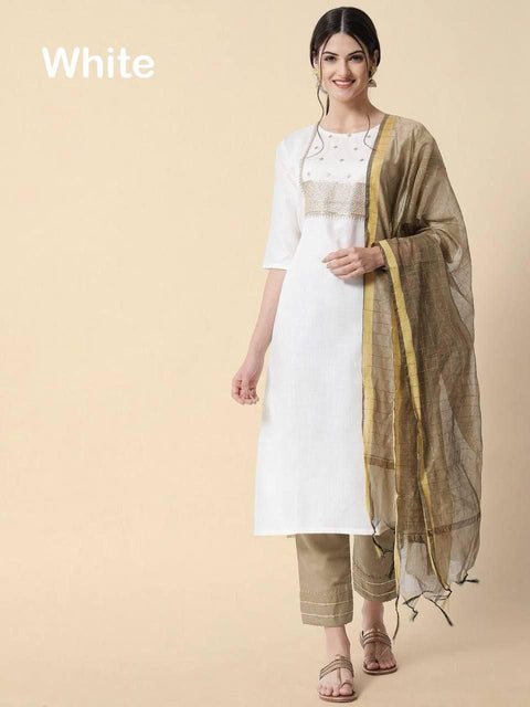 BEAUTIFUL COTTON KURTI SUIT WITH SEQUENCE WORK