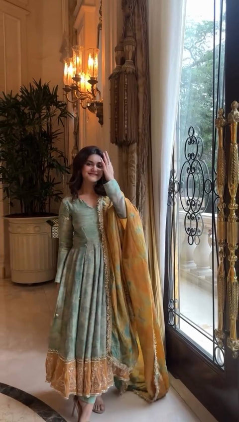 Embroidered Georgette Stitched Anarkali Gown