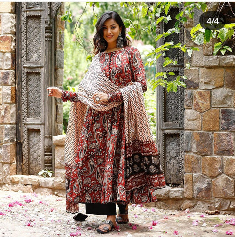 Bagru print Anarkali Kurti pant with dupatta
