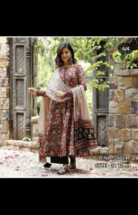 Bagru print Anarkali Kurti pant with dupatta