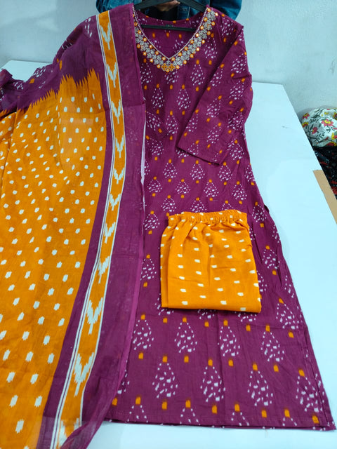 Viscose Women Straight Printed Kurti Pant With Dupatta
