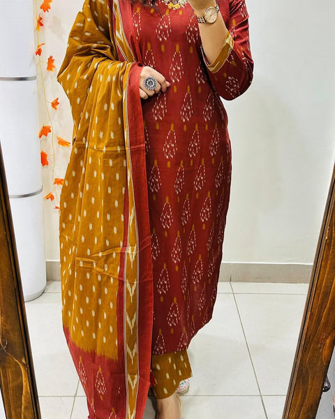 Viscose Women Straight Printed Kurti Pant With Dupatta