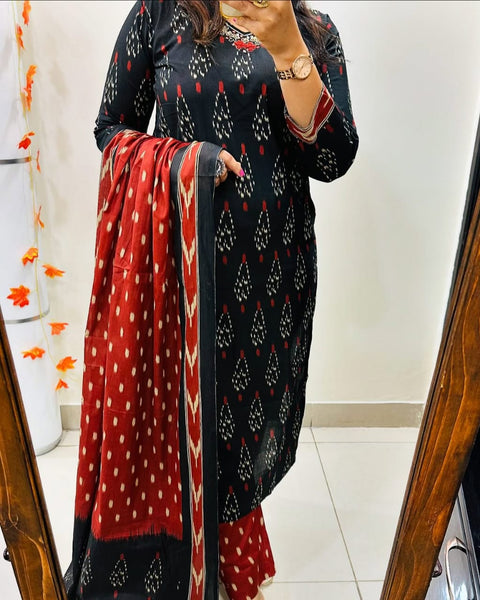 Viscose Women Straight Printed Kurti Pant With Dupatta
