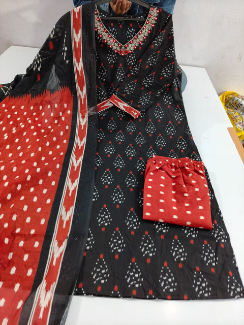 Viscose Women Straight Printed Kurti Pant With Dupatta