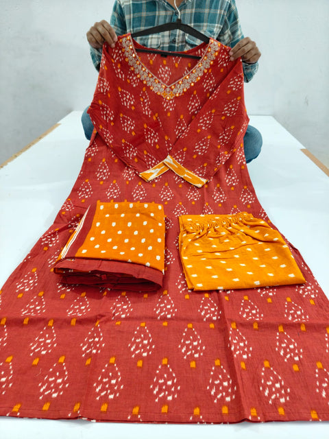 Viscose Women Straight Printed Kurti Pant With Dupatta