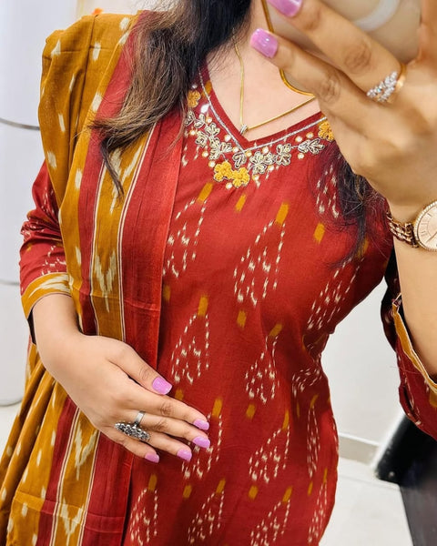 Viscose Women Straight Printed Kurti Pant With Dupatta