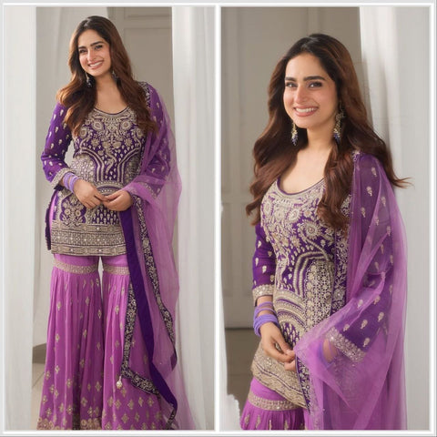Embroidered Georgette Reception Wear Sharara Suit