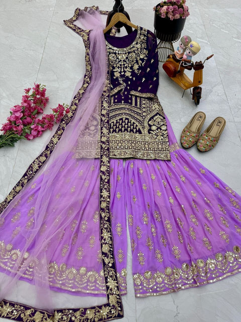 Embroidered Georgette Reception Wear Sharara Suit