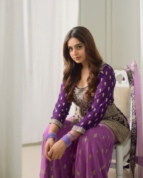 Embroidered Georgette Reception Wear Sharara Suit