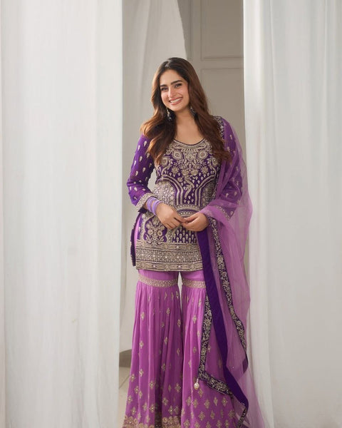 Embroidered Georgette Reception Wear Sharara Suit