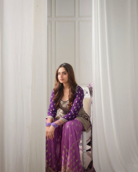 Embroidered Georgette Reception Wear Sharara Suit