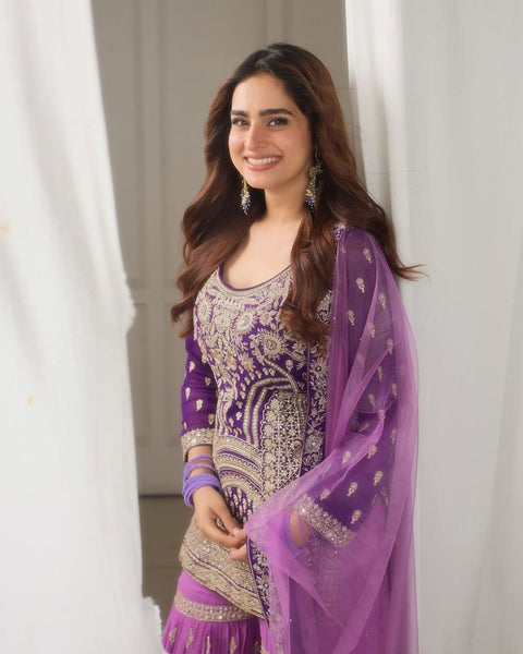 Embroidered Georgette Reception Wear Sharara Suit