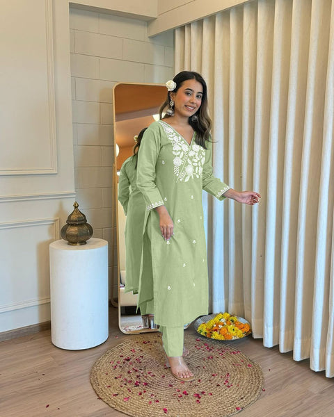 Beautiful Chikankari Trending Cotton Suit Set Kurti and Pant