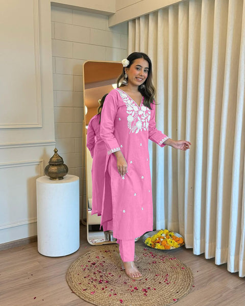 Beautiful Chikankari Trending Cotton Suit Set Kurti and Pant