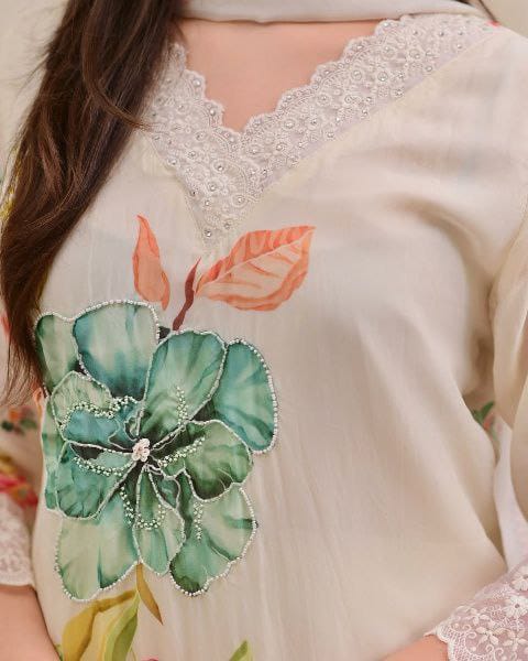 Organza Printed Straight Kurti pent with Dupatta