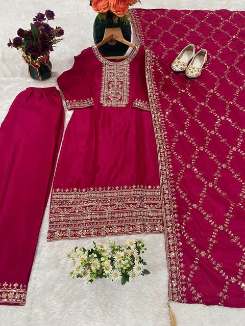 New Designer Party Wear Look Pure Chinnon Silk Stitched Suit