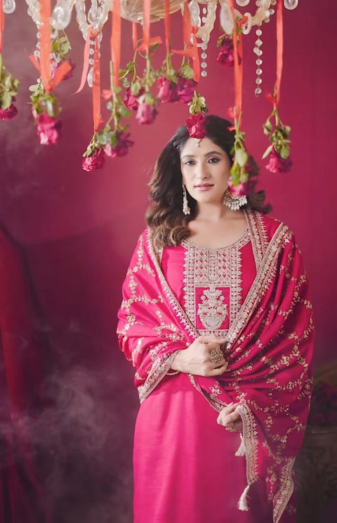 New Designer Party Wear Look Pure Chinnon Silk Stitched Suit