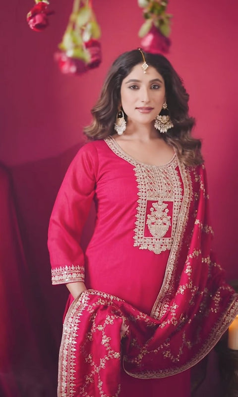 New Designer Party Wear Look Pure Chinnon Silk Stitched Suit