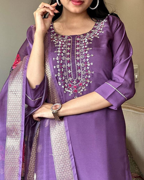 Embroidered Kurti pent  With Printed Dupatta