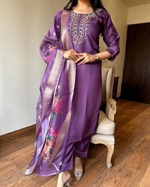 Embroidered Kurti pent  With Printed Dupatta