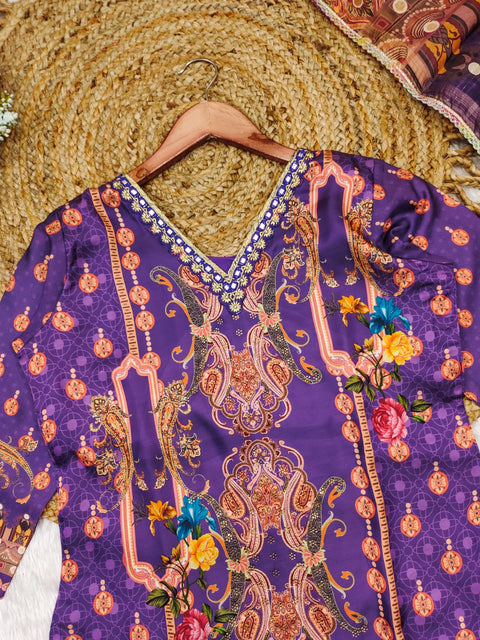 Embroidered  Georgette kurti pent with dupptta suit