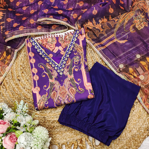 Embroidered  Georgette kurti pent with dupptta suit