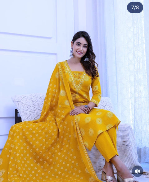 Rayon Fabric Printed Kurti Pant And Dupatta