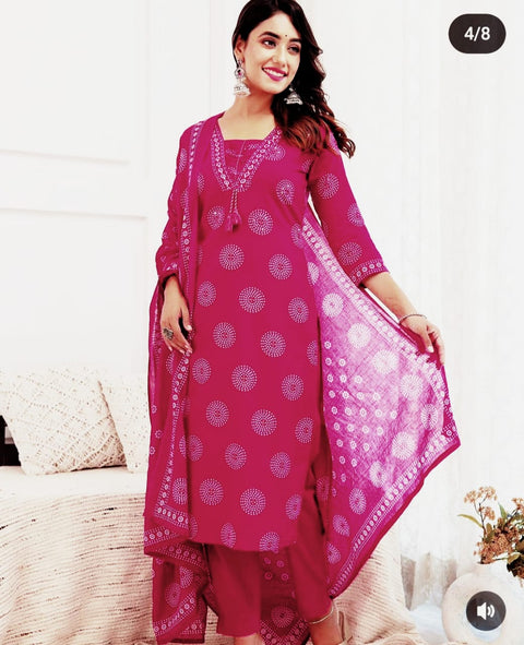 Rayon Fabric Printed Kurti Pant And Dupatta