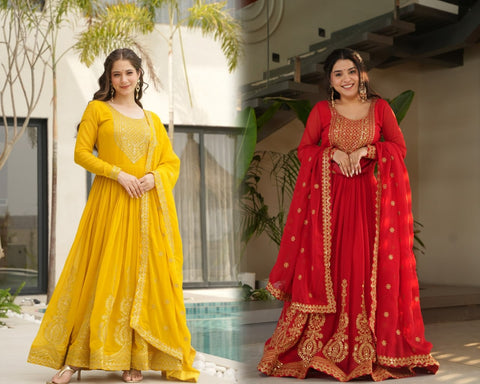 Georgette Sequins Embroidered Anarkali Gown With Dupatta