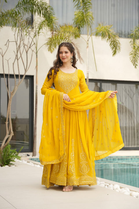 Georgette Sequins Embroidered Anarkali Gown With Dupatta