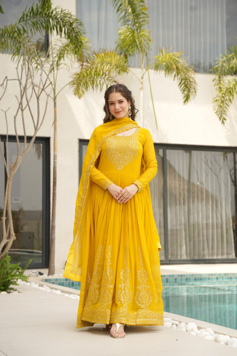 Georgette Sequins Embroidered Anarkali Gown With Dupatta