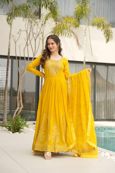 Georgette Sequins Embroidered Anarkali Gown With Dupatta