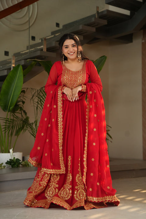 Georgette Sequins Embroidered Anarkali Gown With Dupatta