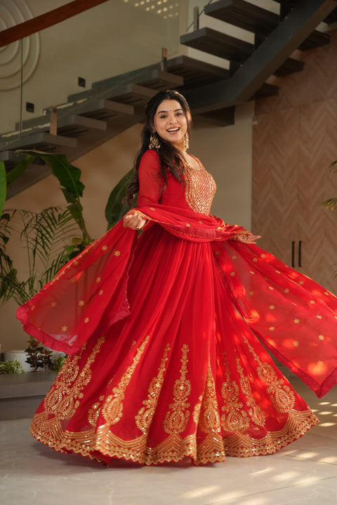 Georgette Sequins Embroidered Anarkali Gown With Dupatta