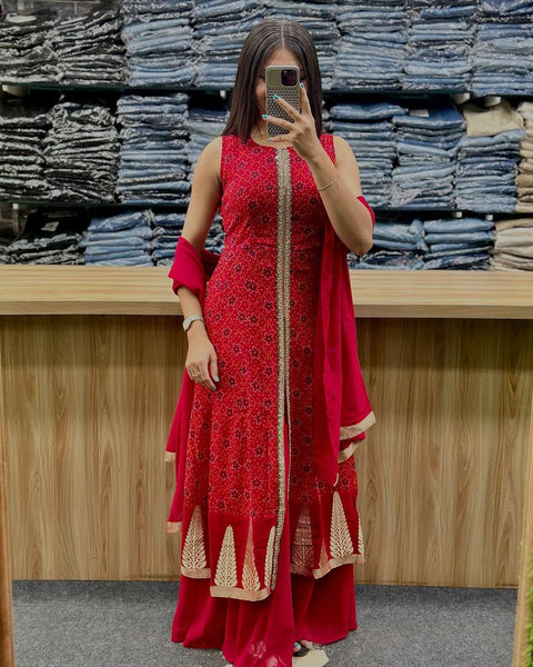 NEW DESIGNER HEAVY FUAX GEORGETTE FANCY CUT KURTI WITH DUPATTA