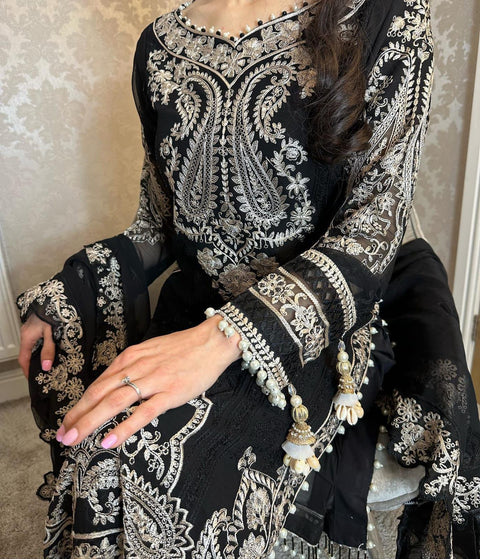 Faux Georgette fully Stitched Embroidered Straight Salwar Suit