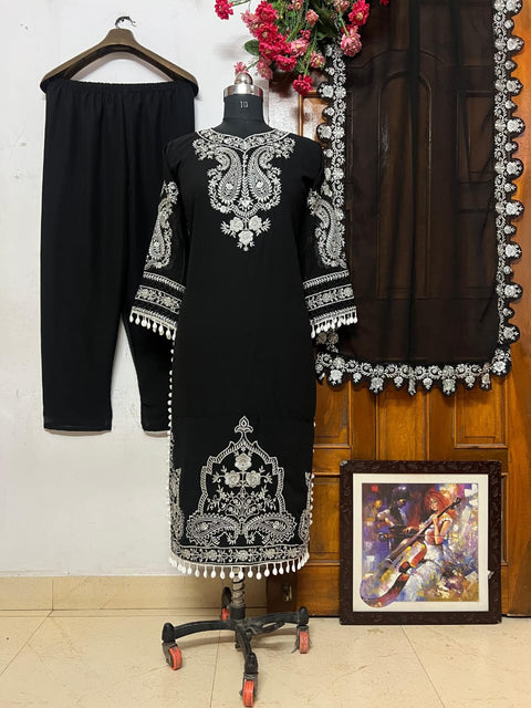 Faux Georgette fully Stitched Embroidered Straight Salwar Suit